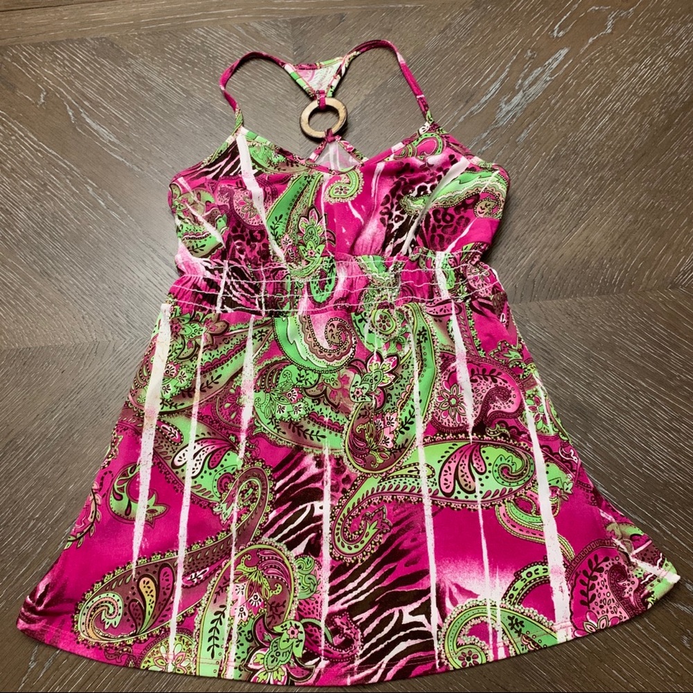 Takara pink and green tropical tank top Size S